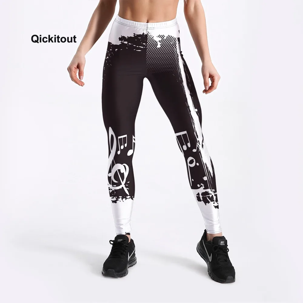 Qickitout الصيف نمط الأزياء في النساء طماق الأسود والأبيض ملاحظة المطبوعة طماق منتصف الخصر السراويل اللياقة البدنية تجريب طماق Qickitout الصيف نمط الأزياء في النساء طماق الأسود والأبيض ملاحظة المطبوعة طماق منتصف الخصر السراويل اللياقة البدنية تجريب طماق
