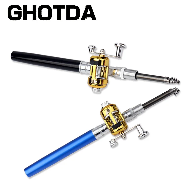 Portable Pocket Telescopic Mini Fishing Pole Pen Shape Folded Fishing Rod  With Reel Wheel