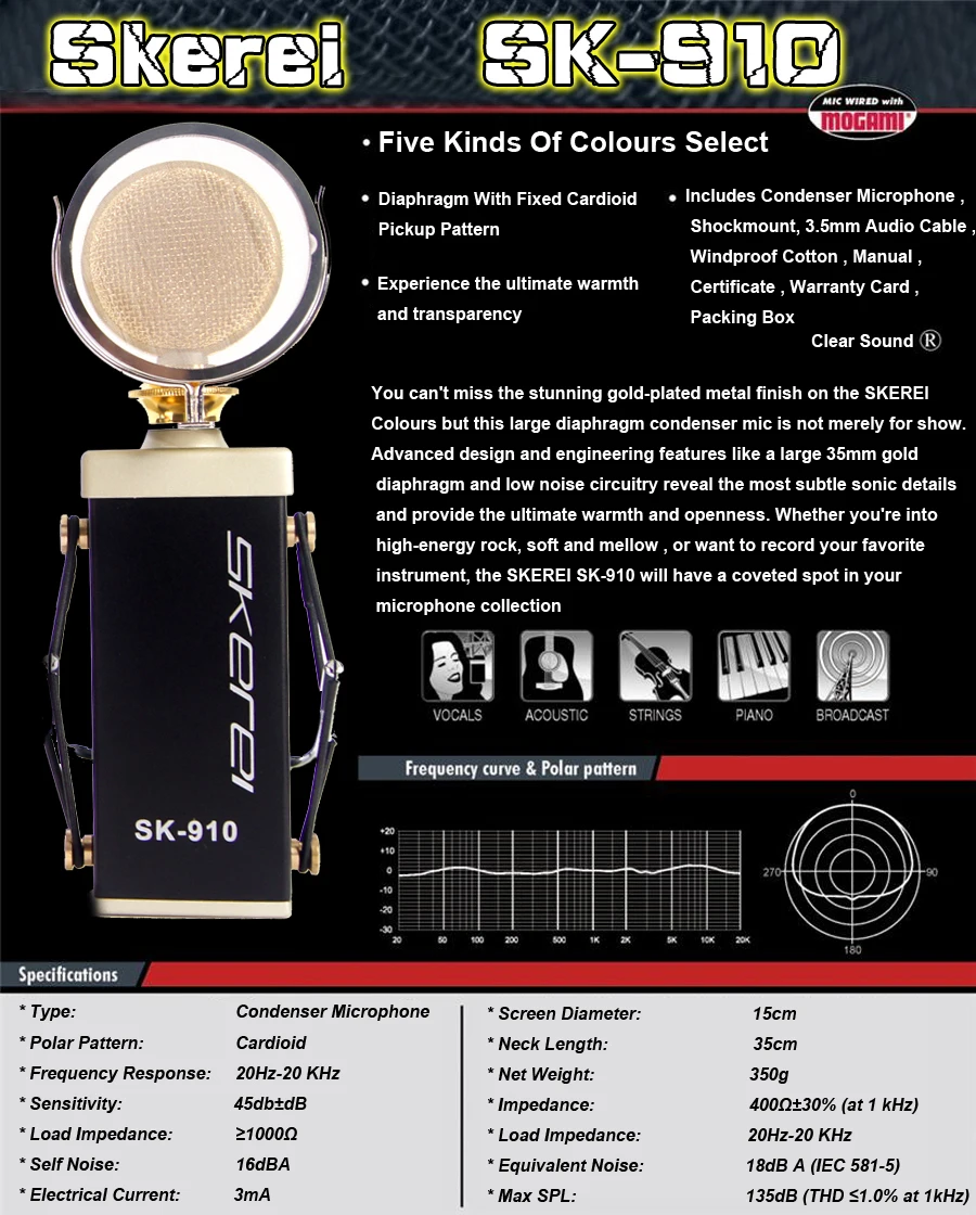 

Top Quality SK-910 Professional Broadcasting Condenser Sound Studio Recording Microphone KTV Karaoke Computer Wired Dynamic Mic