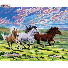 Картина по номерам, пейзажная живопись маслом, Бег лошадь в луг, голубое небо DIY Рисование на холсте для украшения стены