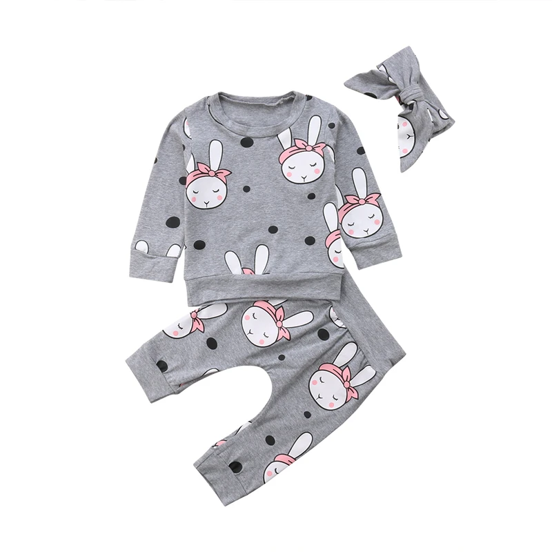 

Newborn Baby Girl Cute Cartoon Rabbit Top T-shirt +Pants+Headband Clothes 3Pcs Outfits Set