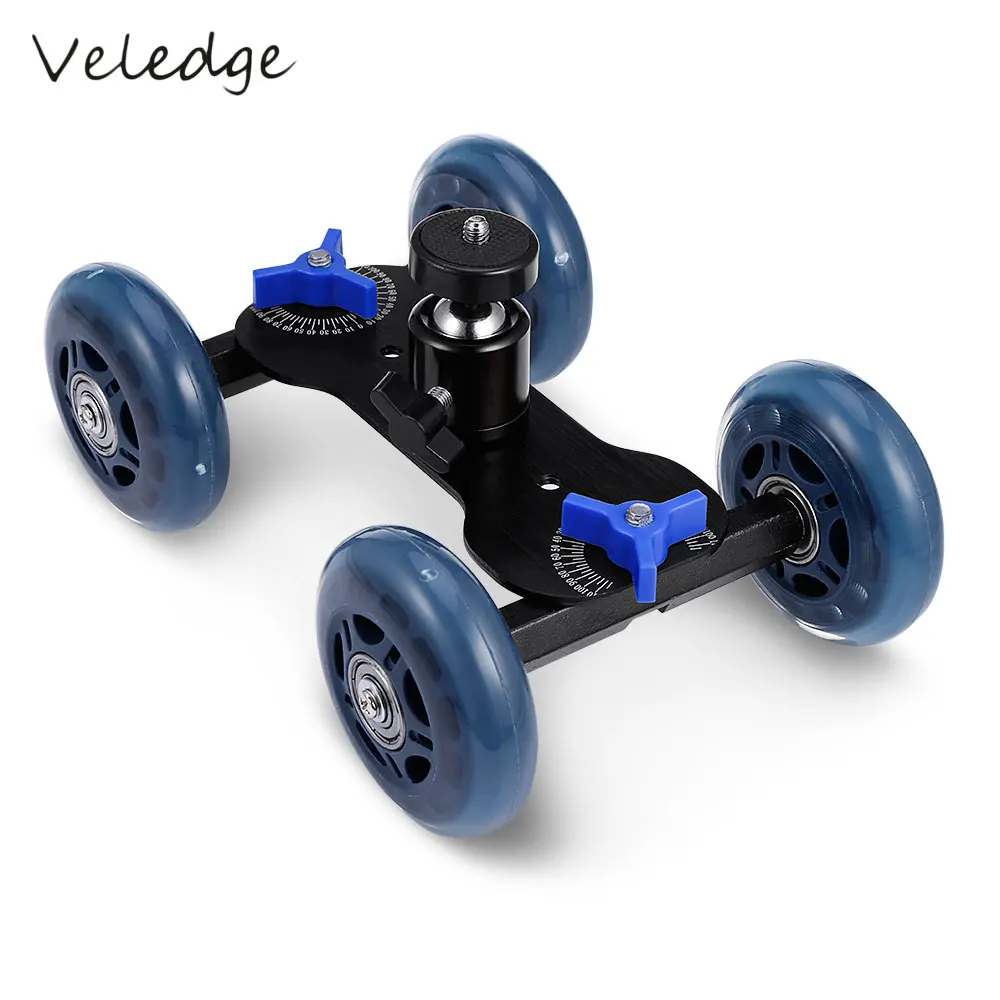 Veledge Four wheel Video Rail Track Slider Dolly Car with Ball Head for