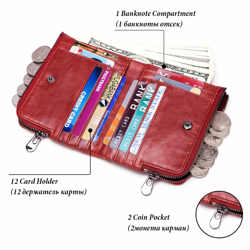 Goedkoop GZCZ Hot Koop Vrouwen Organizer Wallet Echt Lederen Portefeuilles Vrouwelijke Korte Walet Dubbele Rits Portemonnee Met Munt Zakken Voor Kaart RFID