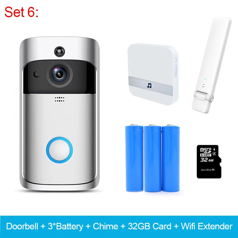 ZWN умный дверной звонок Камера 720P Wi-Fi Беспроводной видеовызова Дверь Видео домофон видео-глаз для дверной звонок в квартиру кольцо для телефона домашней безопасности Камера - Цвет: Set6
