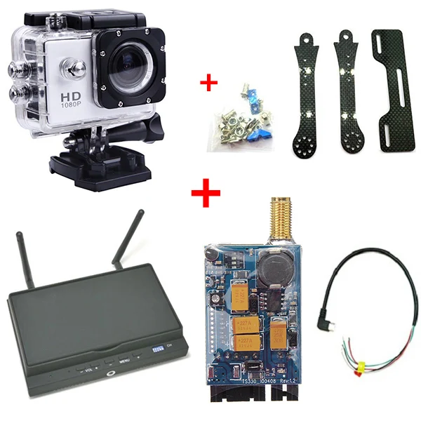 

FPV 5.8G 200mW 8CH AV Transmitter TS351 RC702 32CH Receiver 7 Inch Monitor SJ4000 Camera with AV Cable For Cheerson CX-20 CX20