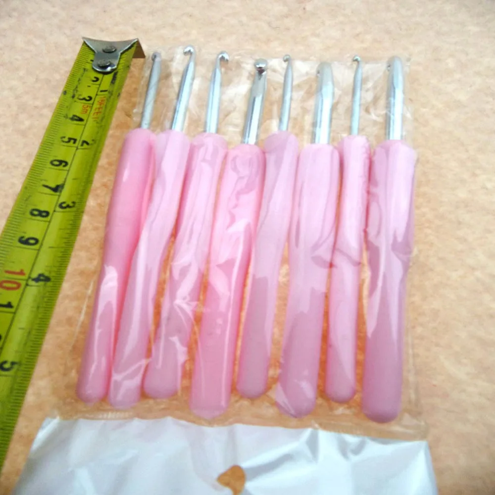 8size/set 12cm Pink Rubber Handle Crochet Hooks Knitting Needle DIY