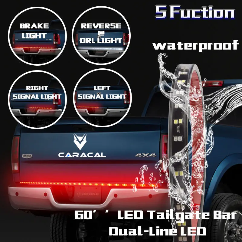

60'' Double Row LED Truck Tailgate Light Bar Strip Red/White Reverse Stop Turn Signal Running for SUV RV Trailer