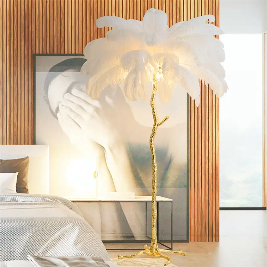 Nordic Simple Ostrich Feather Floor Lights Living Room Lamp Stand