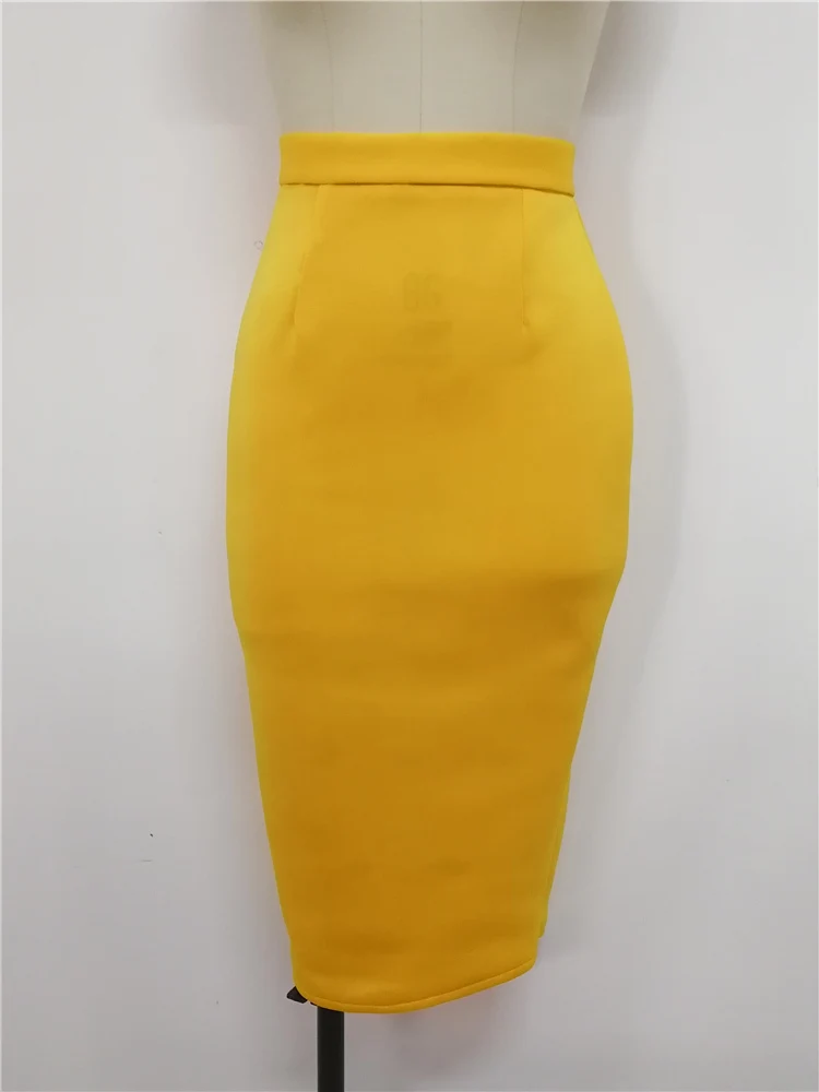 Узкая белая женская юбка-карандаш эластичная высокая талия до середины икры облегающая юбка Jupes Женская универсальная стильная юбка Falads размера плюс - Цвет: Цвет: желтый