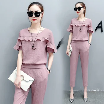 

Korean Fashion Ruffle Loose 2 Piece Set Women Stripe Clothes 2019 Blazer Sets Tracksuit Woman 2019 Summer Twinset Ladies