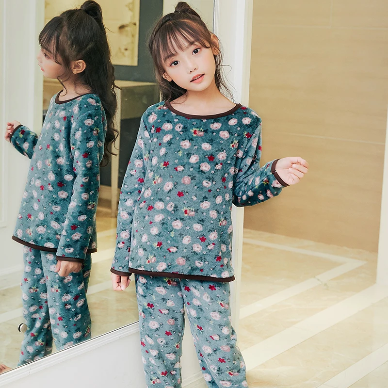 Детские флисовые пижамы; зимняя теплая фланелевая одежда для сна для девочек; домашняя одежда из кораллового флиса; детские пижамы для мальчиков; Длинный топ - Цвет: R B cui hua