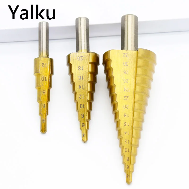 

Yalku Power Tool Step Drill Bits Tool HSS 4241 Steel Step Drill Bits Cone Titanium Metal Drill Bit Cut Tool Set Hole Cutter