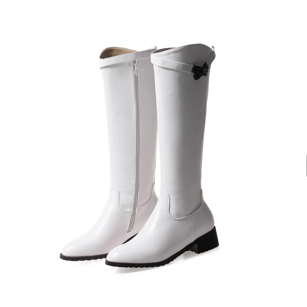 Лидер продаж Фирменная Новинка Зимние удобные Белый Черный Для женщин модельные сапоги до колена на среднем каблуке Дамская обувь AB823 плюс большой размер 10 32 43