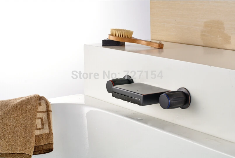 

Modern Square Spout Basin Faucet Waterfall Oil Rubbed Bronze Sink Mixer 2 Handle