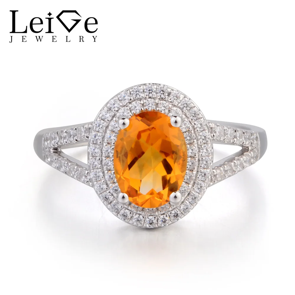 Leige Jewelry November Birthstone Natural Citrine Ring Engagement Ring Oval Cut Yellow Gemstone