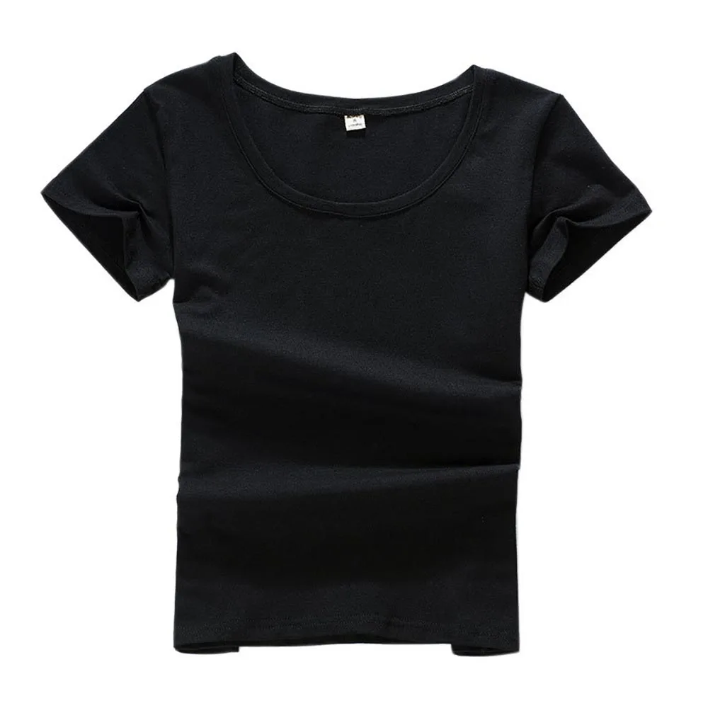 Women's Scoopneck Cotton Short Sleeve T-shirt Comfy Slim Fit Plain Solid Undershirt Female Summer Tops Layering Tees Tops