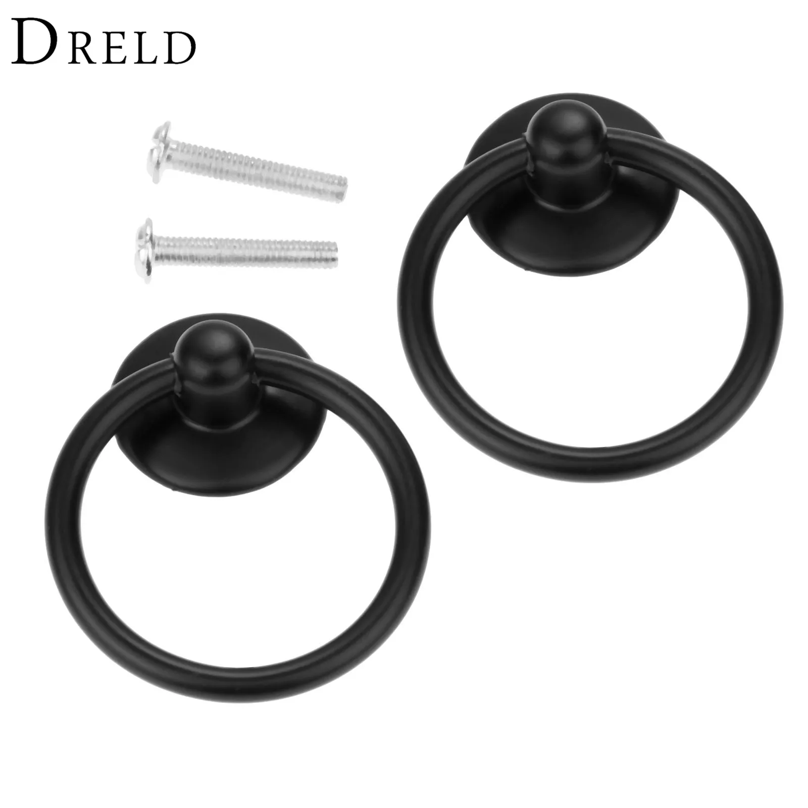 DRELD 2Pcs Vintage Furniture Handle Black Kitchen Cabinets Pull Handle Knobs Drawer Wardrobe Cupboard Metal Door Ring 25*52mm