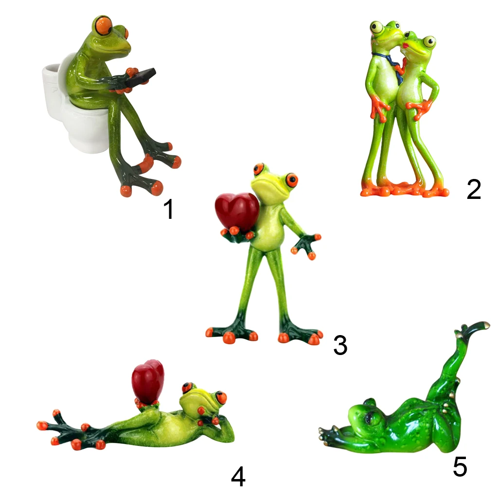 Resin Frogs Figurine Kawaii Yoga Animal Sculpture Dolls Model Ornaments Car Home Garden Decoration