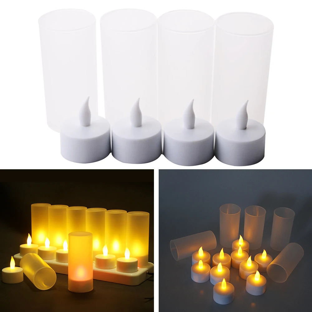 

12 Bases Simulation Candle Light Wedding Led Rechargeable Flameless Flickering Tea light Home Decorative Electronic