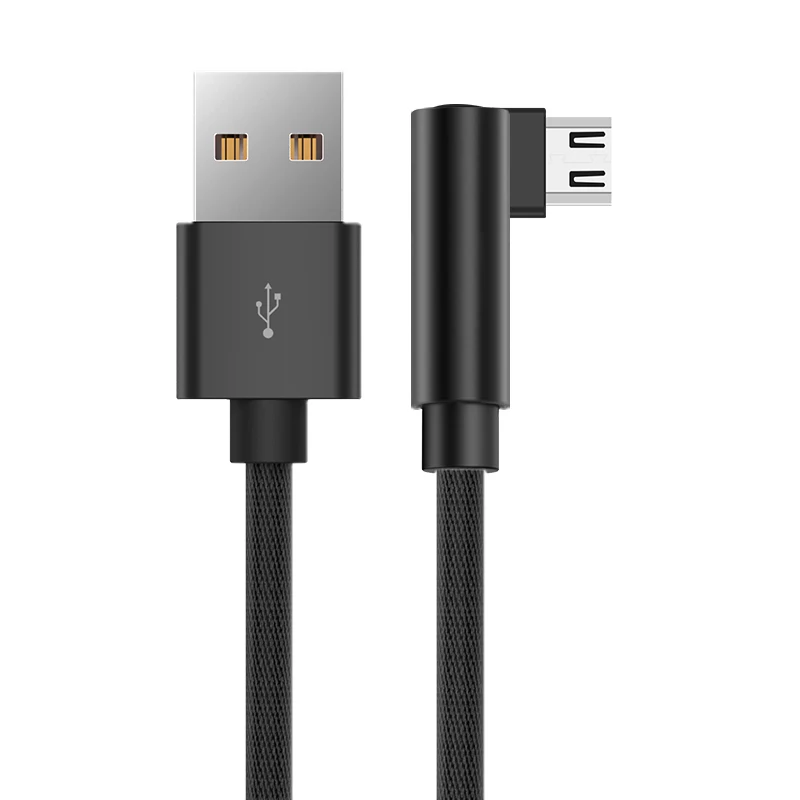 Micro USB кабель 2A быстрое зарядное устройство USB шнур 90 градусов локтевой кабель нейлоновая оплетка данных USB кабель для samsung Xiaomi Huawei HTC кабель usb провод для зарядки зарядное устройство - Цвет: Black