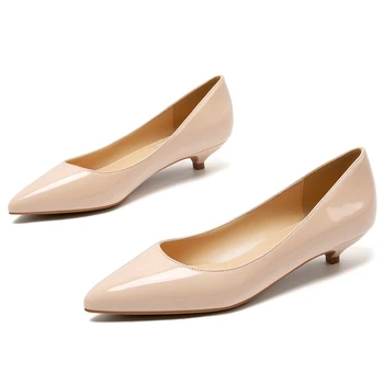 

Spring High Quality Genuine Leather Shallow Women Brand Pumps Elegant Office Basic Dancing Shoes Woman Plus Size Heels F0007