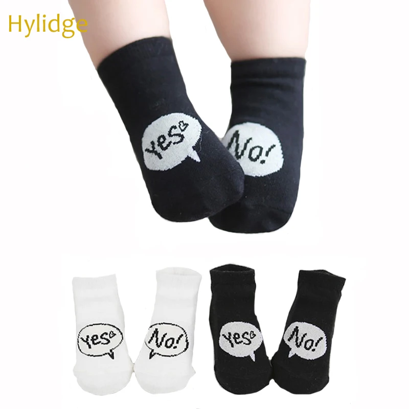 

Hylidge Yes/No Print White Black Baby Girl Boy Socks Anti Slip Soft Cotton Kids Girl Ankle Socks for Newborn to 4 Years 1 Pair
