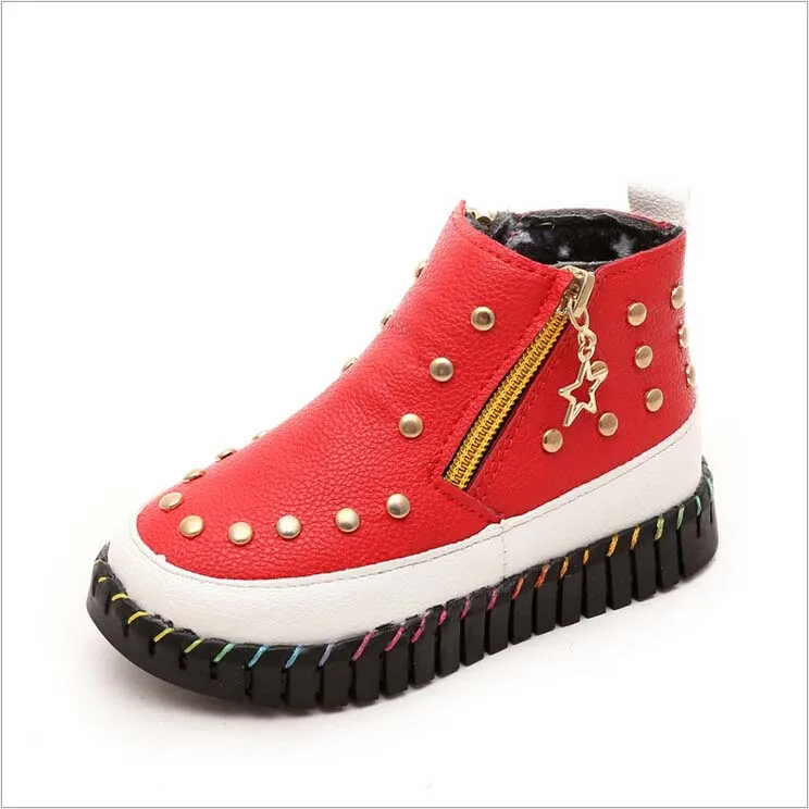 Новинка года; сезон весна; повседневная обувь для мальчиков и девочек; кожаная обувь; модные кроссовки с заклепками; обувь с блестками; - Цвет: Красный