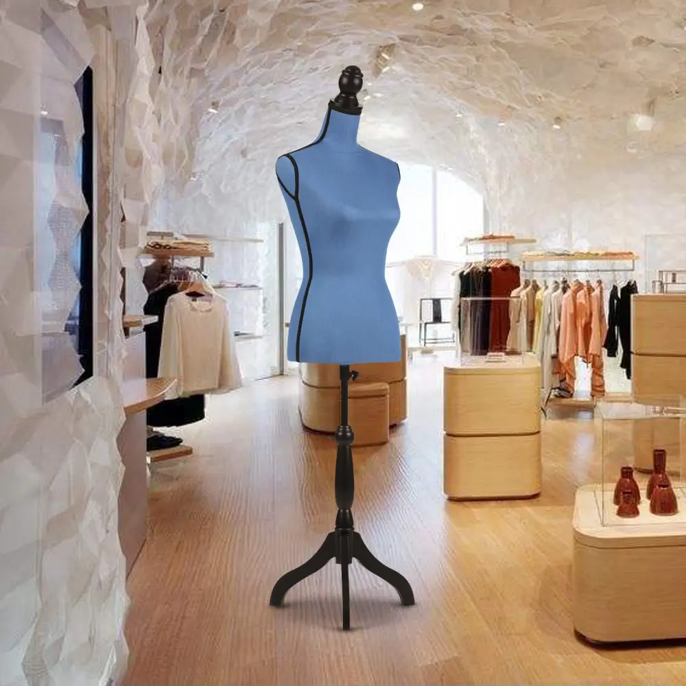 

Pinnable Clothes Rack Female Mannequin Model Holder with Wood Tripod Stand 34in* 26in* 35in Clothes Display Stand
