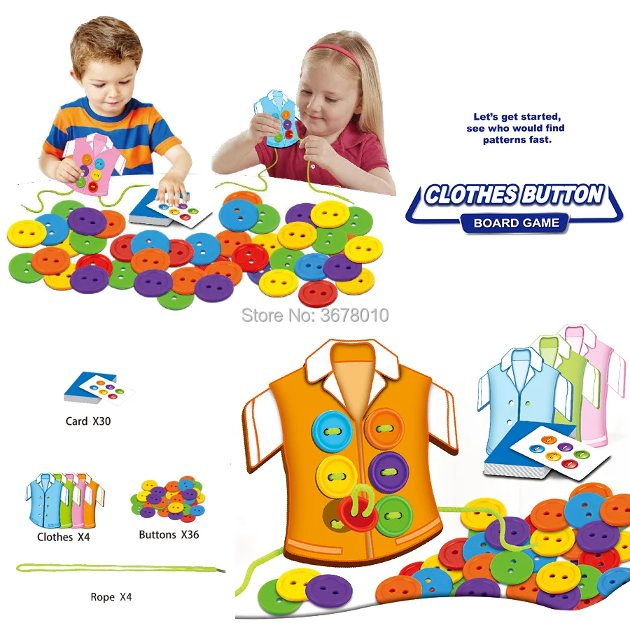 Jogo de Tabuleiro Botão Enfiar Puzzle Roupas Botões Lacing Brinquedo Usando Corda Threading Montessori Sensorial Brinquedos Educativos Primeiros