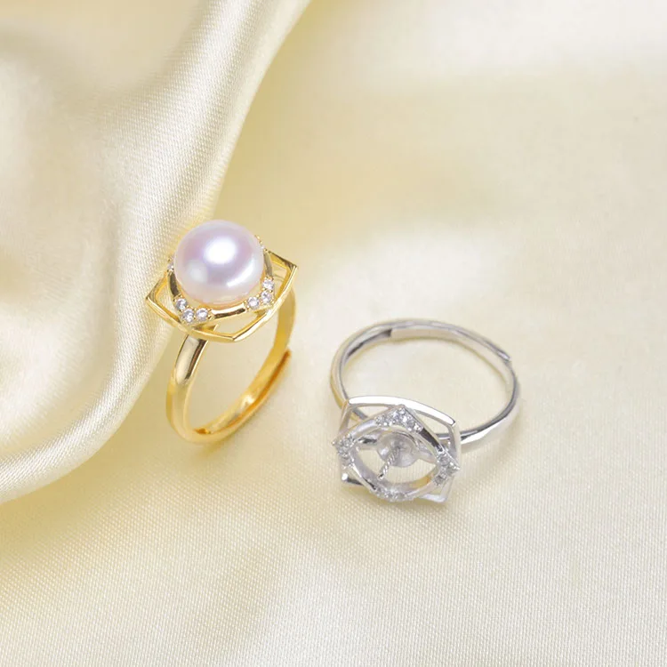 

2 Color 925 Sterling Silver Pearl Ring Finger Ring Setting Adjustable Ring Findings Jewelry Parts Fittings Accessories, 3pcs/lot