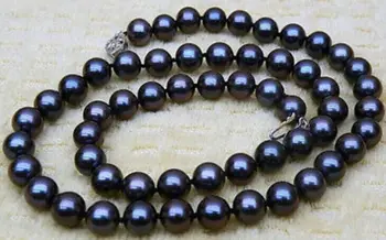 

stunning 9-10mm tahitian black green pearl necklace 18inch 14KGP white gold