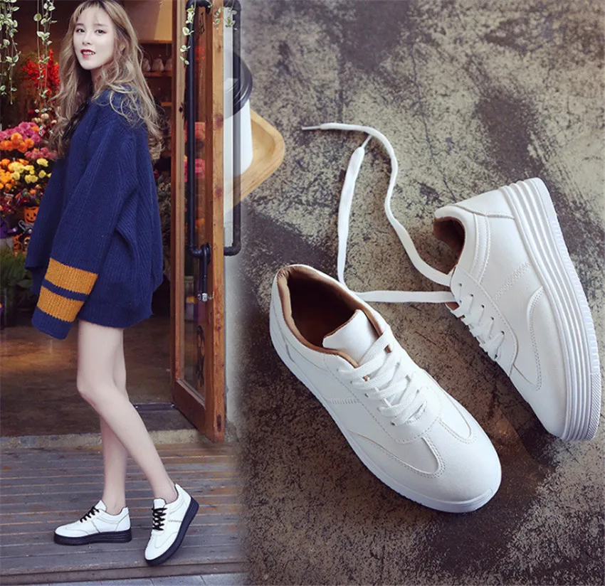 

ZOUDKY 2018 new spring thick bottom white shoes Korean fry casual pure color leather muffin women's shoes