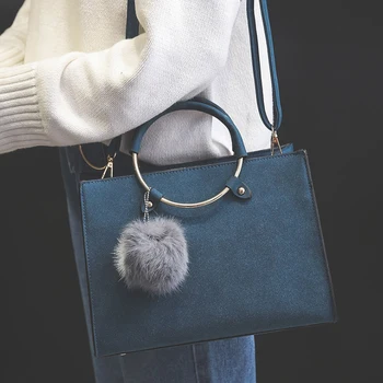 

Fashion new scrub circusy shoulder bag simple girl's handbag nubuck leather casual messenger bag hair ball colorful H-26588