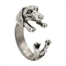 2016 New Fashion Open Adjustable Dog Ring Realistic Dachshund Dog Puppy Animal Rings For Women Girl Gift Men Jewelry