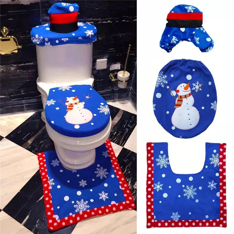 Bathroom Toilet Set Christmas Decoration Santa Claus Three-Piece Toilet Cover Wc Embroidery Snowman Toilet Cover Floor Mat