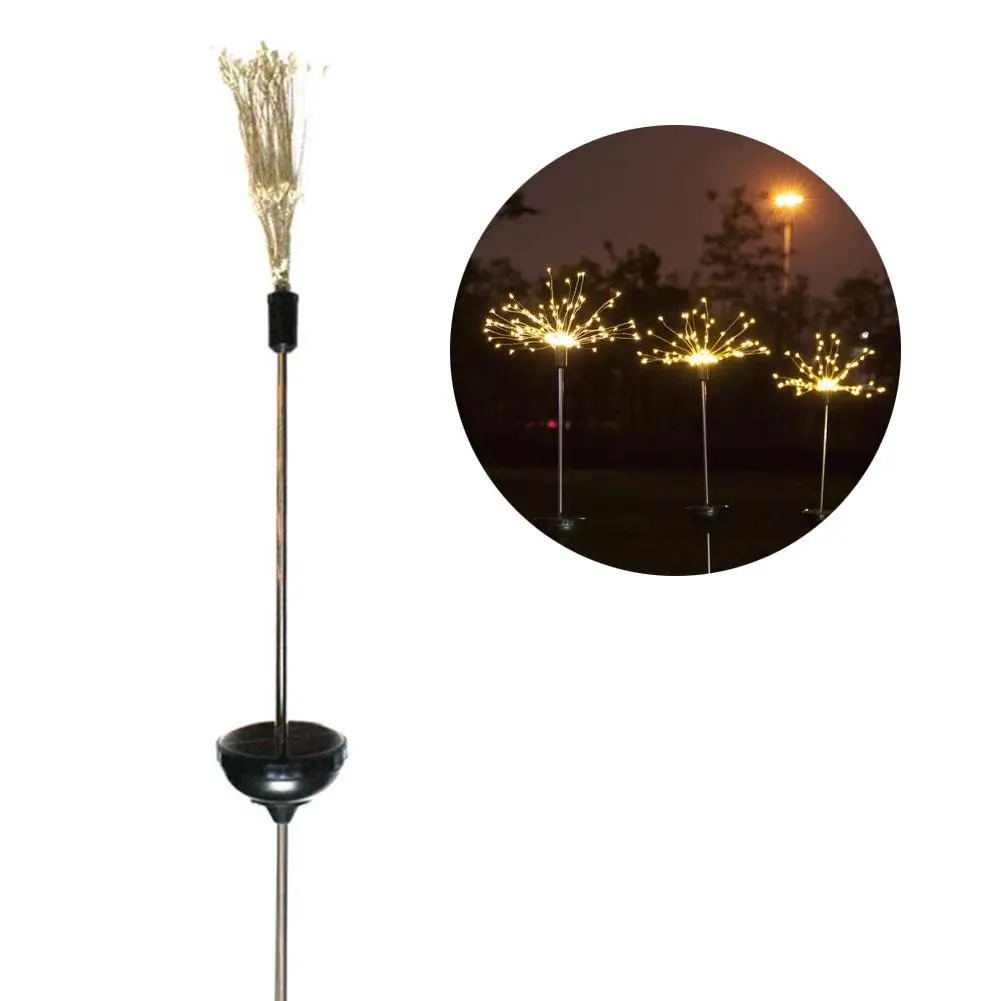 2Pcs Outdoor Solar Power Firework LED Lights 8 Lighting Modes Lamp Garden Decor