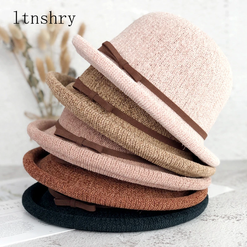 Lady Boater Breathable sun caps Ribbon Round bow Flat Top Straw beach hat Panama Hat summer hats for women straw hat gorras black fedora