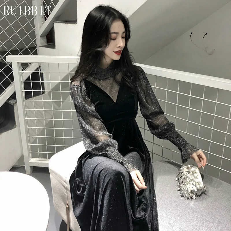 

2018 Autumn Gothic Elegant Office Lady High Street Women Suits Pullover A-line Plain Female Shirts Black Dresses Fashion Suits