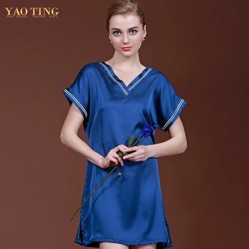 Us 1699 Fashiom Wanita Sederhana Desain Pakaian Tidur Tidur Malam Memakai Gaun Palsu Sutra Slip Lengan Pendek V Neck Biruabu Abu Di Baju Tidur