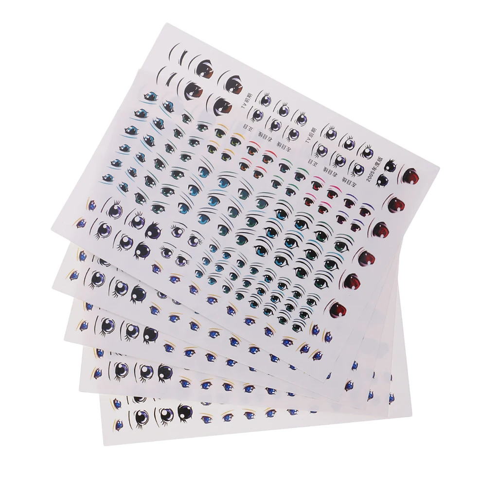 5 Sheets Assorted Eyes Stickers DIY Doll Accessories Cartoon Toy Eyes Cute Anime Figurine Dolls Eye Paster Face Clay Decals Mold