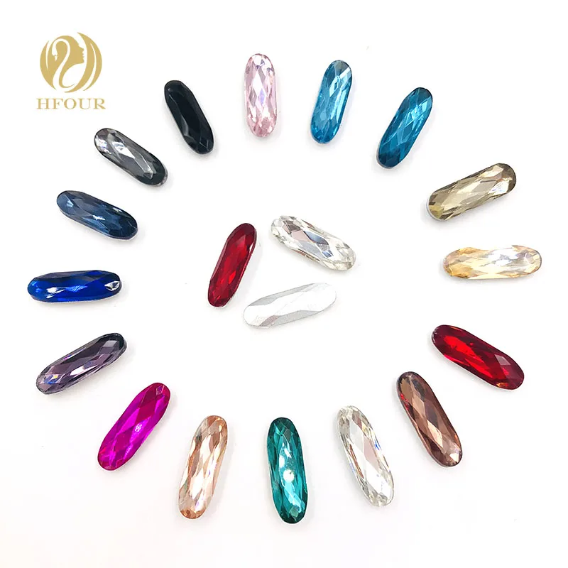 

Free shipping 5X15mm 50pcs/pack Mixed color Glue on rhinestones glass pointback Rounded strip shape rhinestones diy accessories