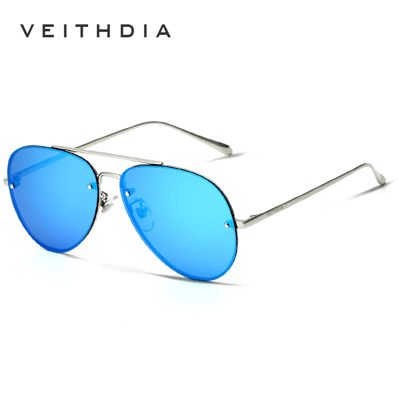 Бренд veithdia Модные мужские солнцезащитные очки поляризованные зеркальные классические солнцезащитные очки без оправы мужские очки для женщин Oculos 3811 - Цвет линз: silver blue