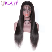 Klayi волосы бразильские прямые Кружева передние парики человеческие волосы парики 180% плотность с волосами младенца 13*4 швейцарские кружева 1"-28" дюймов remy Волосы