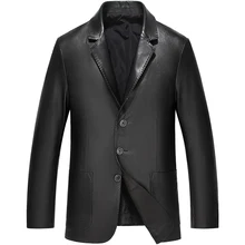 Модные мужские кожаные куртки и мужской пиджак-блейзер кожаные куртки с воротником мужская тонкая одежда мягкая одежда из натуральной кожи для мужчин