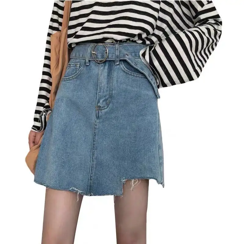 women clothing denim fabric washed skirts A-line high waist slim fit women skirts cowboy vintage college girl skirts