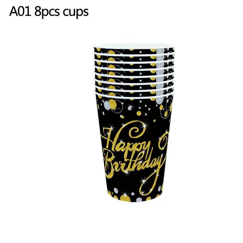 18/21/30/40/50/60th Happy Birhtday Party Tableware Sets Latex Air Confetti Balloon Plates Cups Napkin Tablecloth Supplies Decor - Цвет: A01 cups