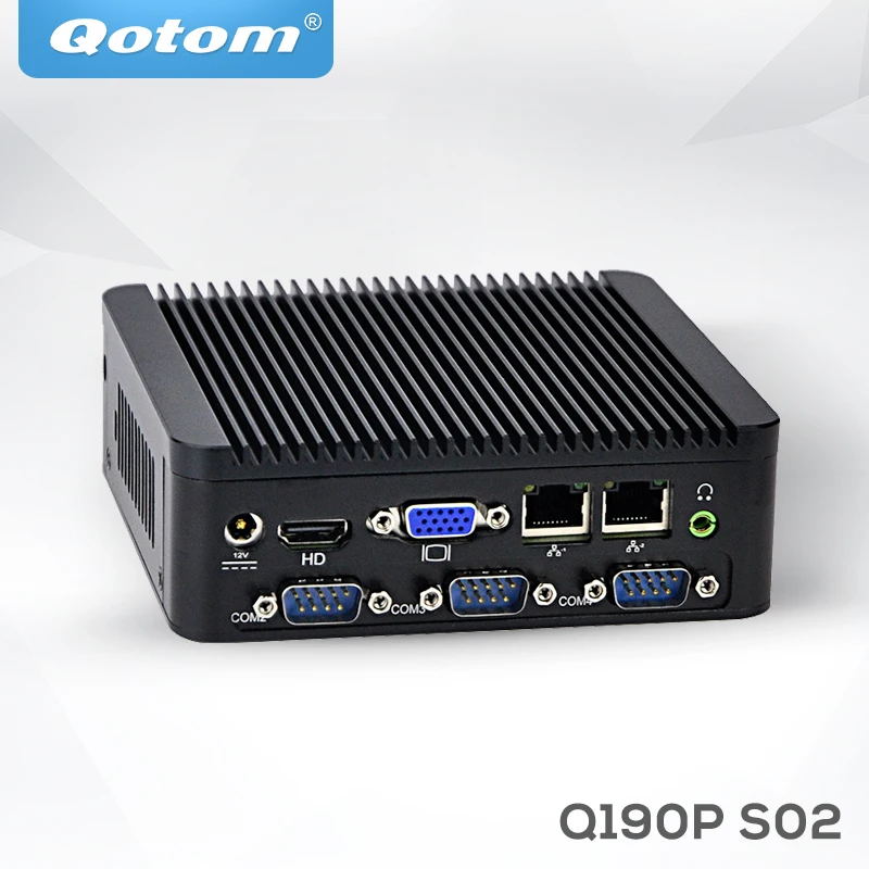 Безвентиляторный мини-ПК Qotom Q190P с celeron J1900 на борту 1080 P 4 последовательный порт dual lan мультимедийный плеер