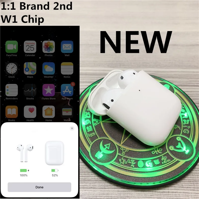 

1:1 Brand 2nd with air Wireless Charging Case Bluetooth Headphone Stereo Music Earphone for iPhone smart phone PK W1 Chip pods 2