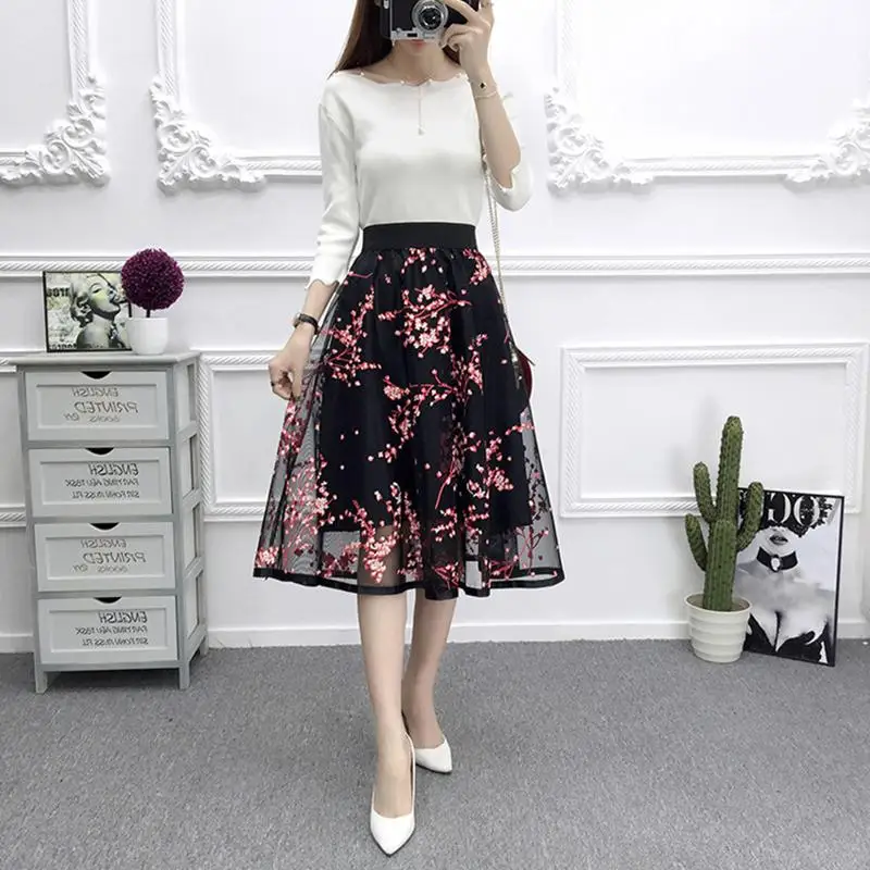 

Summer Fashion Mesh Printing High Waist A-line Tutu Skirts womens