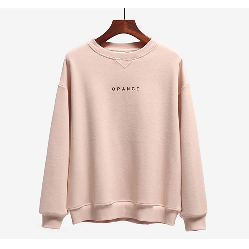 Ordifree Autumn Winter Women Hoodies and Sweatshirt Warm Fleece Letter Print Casual Sweatshirt Pullover - Цвет: Pink